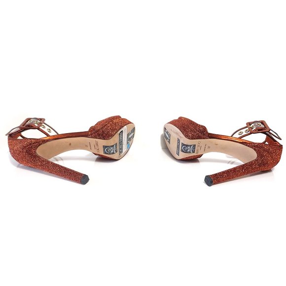 Jimmy Choo Mayner 130 Orange Glitter Women US 7 EU 37 Ankle Strap Sandals - Picture 8 of 9